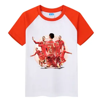 Ronaldo spausdinti vaikiški drabužiai kontrastingos spalvos trumpomis rankovėmis spalvų blokas Marškinėliai vasaros berniukų viršugalviai laisvalaikio drabužiai