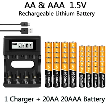 100% Originalus AA AAA akumuliatorius 1.5V įkraunama ličio jonų baterija 9900mWh 1.5V AA AAA baterija USB įkroviklis Ilgas tarnavimo laikas