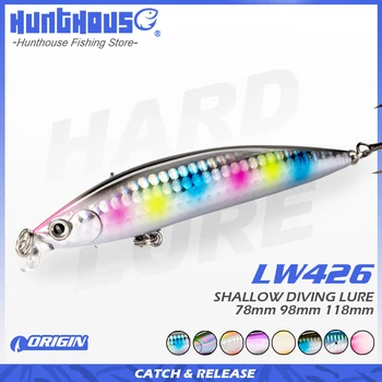 Hunthouse Minnow Fishing Lure Wobbler Rolling Floating Artificial Baits 78mm 98mm 118mm SeaBass Saltwater for Bass Pike Tackle