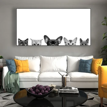 Animacinis vaizdas Drobė Tapyba Mielos katės ir šuns plakatai ir spaudiniai Sienų meno paveikslėliai svetainei Modernus namų dekoravimas