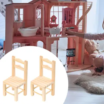 2 Pjesės 1/12 mastelio lėlių namelio kėdė rankų darbo miniatiūrinė kėdė svetainei Vaikų žaislų studija Valgomojo modelis Scenos dekoravimas