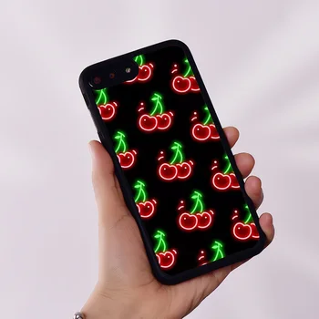 Wildflower silikoninės gumos telefono dėklo dangtelis, skirtas iPhone 6 6S 7 8 Plus X XS XR 11 12 13 14 Mini Pro Max juodų vyšnių raštas