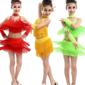 Mergaičių konkursas Šokių apranga Vaikai Vaikų šokių kostiumai Šiuolaikinės mergaitės lotynų šokių suknelė mergaitėms Sambos suknelė Pramoginių šokių suknelė