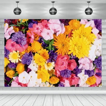 Spalvinga gėlių siena Fonas Vestuvių pasveikinimo fotografija Užuolaidų dekoracijos Kambario reklamjuostė Fotofotografavimo fonas