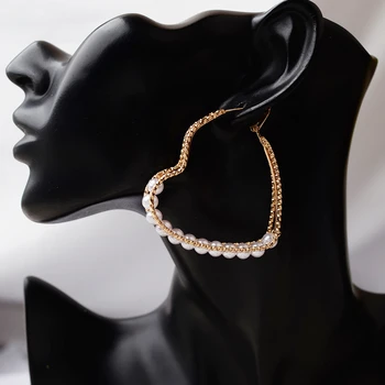 European American Big Heart Shape Imitation Pearl Hoop auskarai Moterys Nauja aukso spalva Trijų sluoksnių lydinys Gražūs papuošalai Didmeninė prekyba