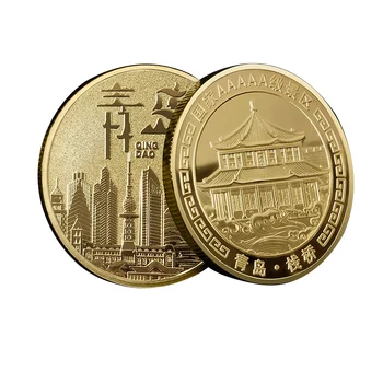 Kinijos Zhan Qiao Qingdao monetos Parodymas Padengtas auksas Kolekcinių monetų suvenyras