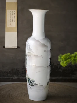 Grindys Didelė vaza Kinų gėlių kompozicija Svetainė Įėjimas į viešbutį Garsus dekoravimas Porceliano dekoravimas Didelis