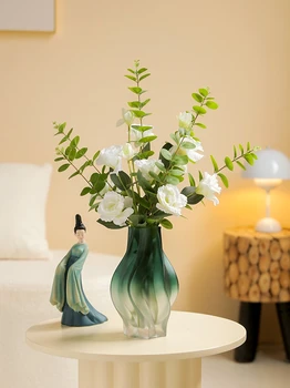 Aukštos kokybės matinio stiklo vazų dekoracijos Laipsniškas spalvų gėlių išdėstymas Svetainės stalo dekoravimo baldai