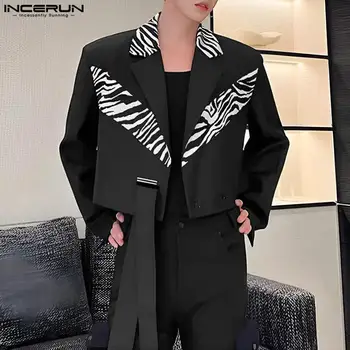 2023 Vyriškas švarkas Atlapas ilgomis rankovėmis Patchwork Sagos laisvalaikio kostiumai Gatvės drabužiai Korėjietiško stiliaus mada Vyriški paltai S-5XL INCERUN