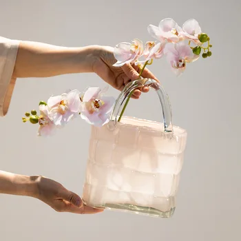 Creative High-end Transparent Glass Handbag Vazos dekoravimas Svetainės gėlių kompozicijos dekoravimas