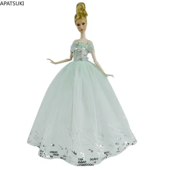 Mint Green Sequin Fashion Wedding Dress for Barbie Doll Clothes Big Evening Dresses Party Gown Apranga 1/6 Lėlių aksesuarai
