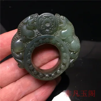 Old Goods Rural Old Jade Gaogu Jade Antique Jade Old Xiuyan Jade Antique Collection Double Beast Jade Ring