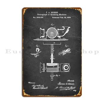 fonografas arba kalbanti mašina - T. A. Edisono patentas ... Metalo plokštelių plakatas Club Club Pub dizainas Kino skardos ženklo plakatas