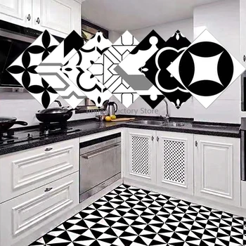 10 vnt lipnių juodai baltų plytelių lipdukų 3D vandeniui atsparūs neslystantys virtuvės tapetai 