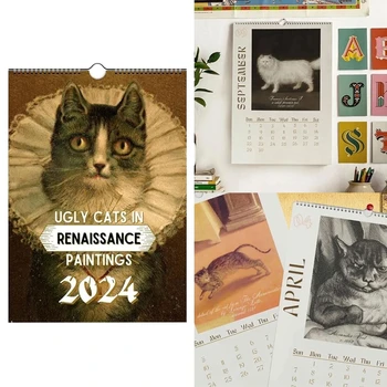 1 VNT Kalendatas 2024 m. Bjaurių kačių kalendorius Naujųjų metų dovanų sieninis dekoracijų popierius kalendoriui