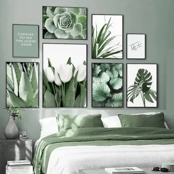 Balta ir žalia tulpė Orchidėja Alavijo kaktusas Augalai Plakatai Drobė Tapyba ir spaudiniai Sienų menas Šiaurės šalių paveikslas kambario namų dekorui