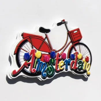 Šaldytuvo magnetas Amsterdamo dviračių dizaino dekoravimo derva šaldytuvas magnetas turizmo suvenyrų rankdarbiai pranešimo įrašas