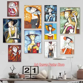 Abstrakti moteris Picasso Garsioji drobės tapyba Boho Minimalistinis plakatas Spausdinti Sienos menas Paveikslas svetainei Namų dekoras Cuadros