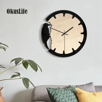 2019 Kūrybinis sieninis laikrodis Medžio drožlė Gyvūnų dizainas Europos svetainės namų dekoravimui Klasikinis medinis kvarcinis laikrodis
