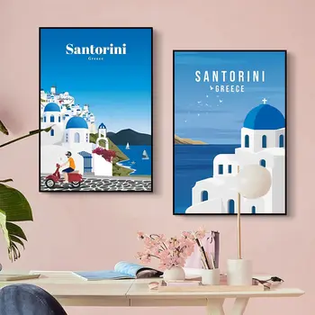 Santorini Positano Amsterdamo klasikinių filmų plakatai Įmantrus sienos lipdukas svetainės baro dekoravimui Vintažinė dekoratyvinė tapyba