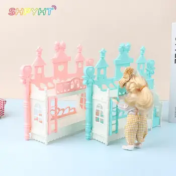 1pc 16CM Doll Mini Princess lovos modeliavimo dviaukštė lova su kopėčiomis Lėlių namelio baldų žaislas 1/6 1/12 Lėlių namelio dekoro priedai