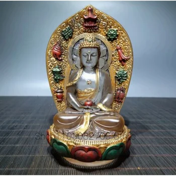Išskirtinės spalvos glazūros drožyba Sakyamuni spalvota tapyba Amitabha Budos statula