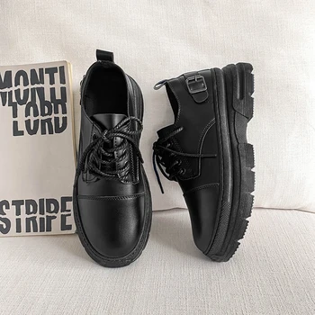 Brnad British Style Streetwear Casual Platform Thick Sole Leather Shoes Male Business Fashion Vintage Dress Wedding Leather Shoe