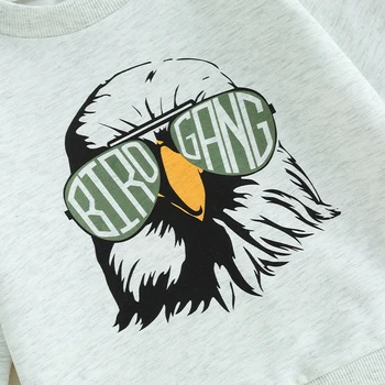 Baby Boy 2Pcs Futbolo apranga ilgomis rankovėmis Eagle Print Džemperių kelnės Komplektas Mažylio drabužiai