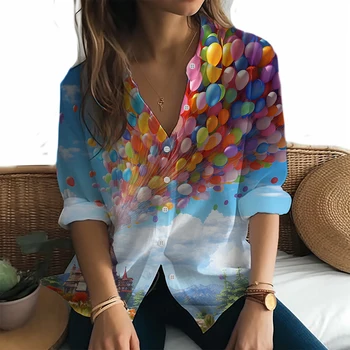 Moterų lauko laisvalaikio marškiniai ilgomis rankovėmis Balionas 3D spausdinimas Marškiniai Mada Temperamentas Marškiniai ilgomis rankovėmis Moteriški drabužiai