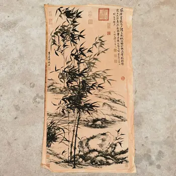 kinų senojo slinkties Shi Tao bambuko dažymo ryžių popieriaus tapybos gabaliukas