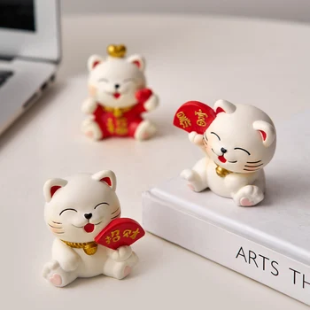 Resin Mini Maneki-neko Kačių papuošalai Kūrybinės mielos darbalaukio dekoracijos Mielos gydančios vaiko dovanos Namų biuro stalo dekoras