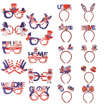 20 vienetų vakarėlių reikmenys apima patriotinę galvos apdangalą ir Amerikos vėliavos akinius nuo saulės, skirtus Patriotinės partijos atminimo dienai