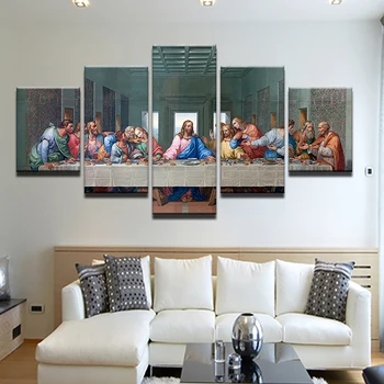 Namų sienų apdaila 5 plokštės Drobė Tapyba Krikščionio Jėzaus Kryžiaus tapyba Paveikslas Modernus svetainės dekoravimui Berėmis