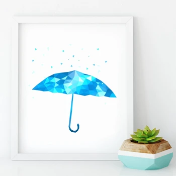 Creative Polygonal Umbrella Poster Art Print Wall Pictures , Modern Abstract Rainy Canvas Art Poster Home Office Decor
