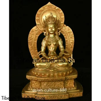 Senasis Tibetas Bronzinis paauksuotas Amitayus ilgaamžiškumas Dievas Deivė Boddhisattva Budos statula