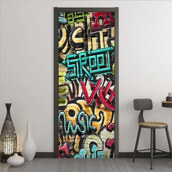 Spalvingas grafiti durų lipdukas Gatvės freska Meno durų lipdukas nuimamas Hip Hop Hipių stiliaus plakatas Tapetai Pagrindinis miegamojo dekoras