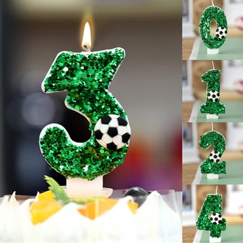 Futbolas Vaikų gimtadienio žvakės 0-4 Skaičius Žalias gimtadienis Futbolas Regbio žvakė berniukų vakarėliui Torto topper dekoravimas