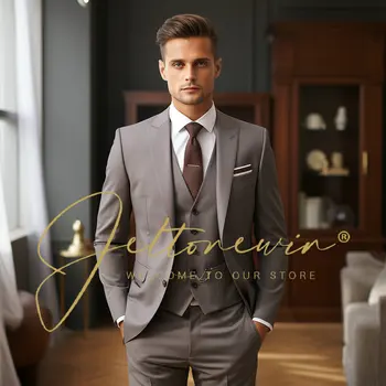 ( Švarkas + Liemenė + Kelnės ) Fashion Boutique Vyriškas oficialus verslo kostiumas 3 dalių komplektas Vyriški aukščiausios klasės laisvalaikio kostiumai Vestuvinė suknelė