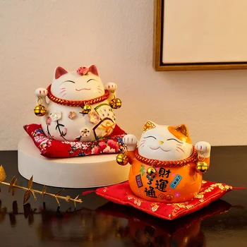 4.5 colių kambarys Keramika Maneki Neko Piggy Bank meno amatai Laimingas katinas Pagrindinis Fortūna Pinigų dėžutė Darbastalio ornamentas Feng Shui dekoravimas