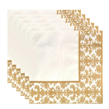 100vnt aukso spausdinimas vienkartinių servetėlių popierius Spausdintos servetėlės restoranui ir viešbučiui (auksinės + baltos)