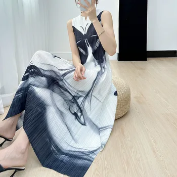 Moteriška suknelė 2023 m. vasaros naujojo amžiaus mažinimas Plisuotas drugelis Spausdinti Liekna suknelė be rankovių moteriški drabužiai