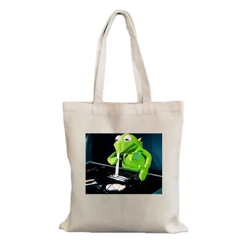 Frog Muppet Drug Narcos fashion Ladies Shopping Bag Travel Canvas Bags Eco Shoulder Bag Student Tote Bag Canvas pirkinių krepšys
