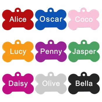 Custom Dogs ID Tag Personalized Alloy Puppy Cat Tags Anti-lost Pet Bone Name Pendent Collar Accessories for Dogs Cats Perro Pug