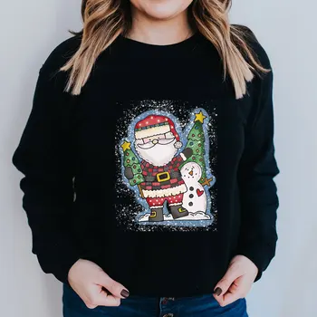Santa Spausdinti 100%Medvilnės moterys Kalėdiniai džemperiai Unisex Casual Rudens žiemos megztiniai ilgomis rankovėmis Populiariausia Naujųjų metų dovana