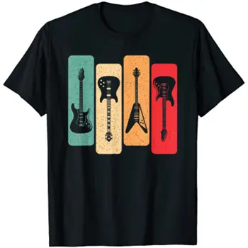 Retro gitaros Gitaristas Elektrinė bosinė gitara Roko muzikos marškinėliai Medvilnė Harajuku Daily Four Seasons Tees marškinėliai
