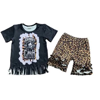 Didmeninė prekyba Vaikų piniginė apranga Kutai Trumpomis rankovėmis Leopardo šortai Mergaičių drabužių komplektas