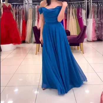 ROSELLA Moterys Klasikinė Elegantiška A linija Mėlyna nuo pečių Iškirptė Grindų ilgis Oficialus vakarinis suknelė Vakarėlis Prom suknelė Nauja 2023