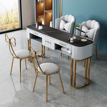 Nordic Golden Nail Desk Modern White Exquisite Receptionist Manicure Table Luxury Speciality Mesa De Manicure Furniture YX50ZJ