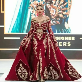 nuimamos marokietiškos kaftano oficialios vakarinės suknelės A-line ilgomis rankovėmis aplikacijos Prom suknelės Arabiškos vakarėlių suknelės