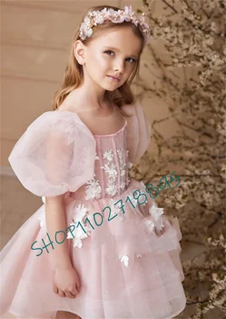 Elegantiškas O-Neck 1/2 baliono rankovės vakarėlis Ypatingos progos Princesės gėlių mergaitės suknelė